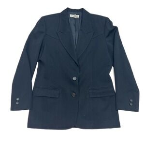 Banana Republic Equestrian Blazer Size 8 Black 100% Wool Horse Buttons Lined VTG